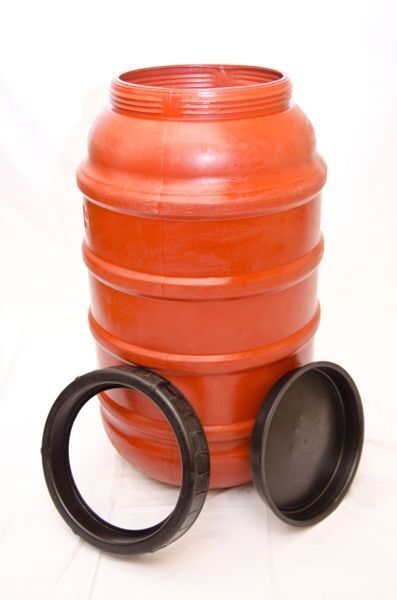 Red Poly Screw Top Barrel, Used, 50-Gal