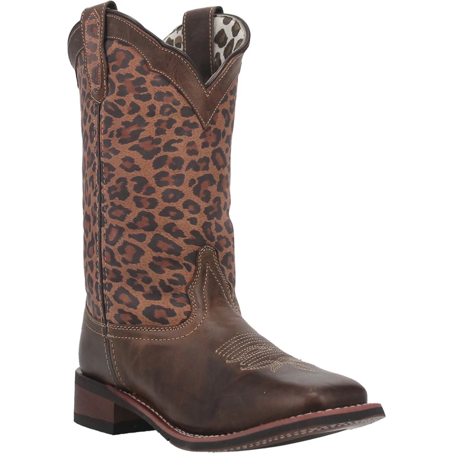 Women's Square Toe Astras Leather Boot in Brown Leopard