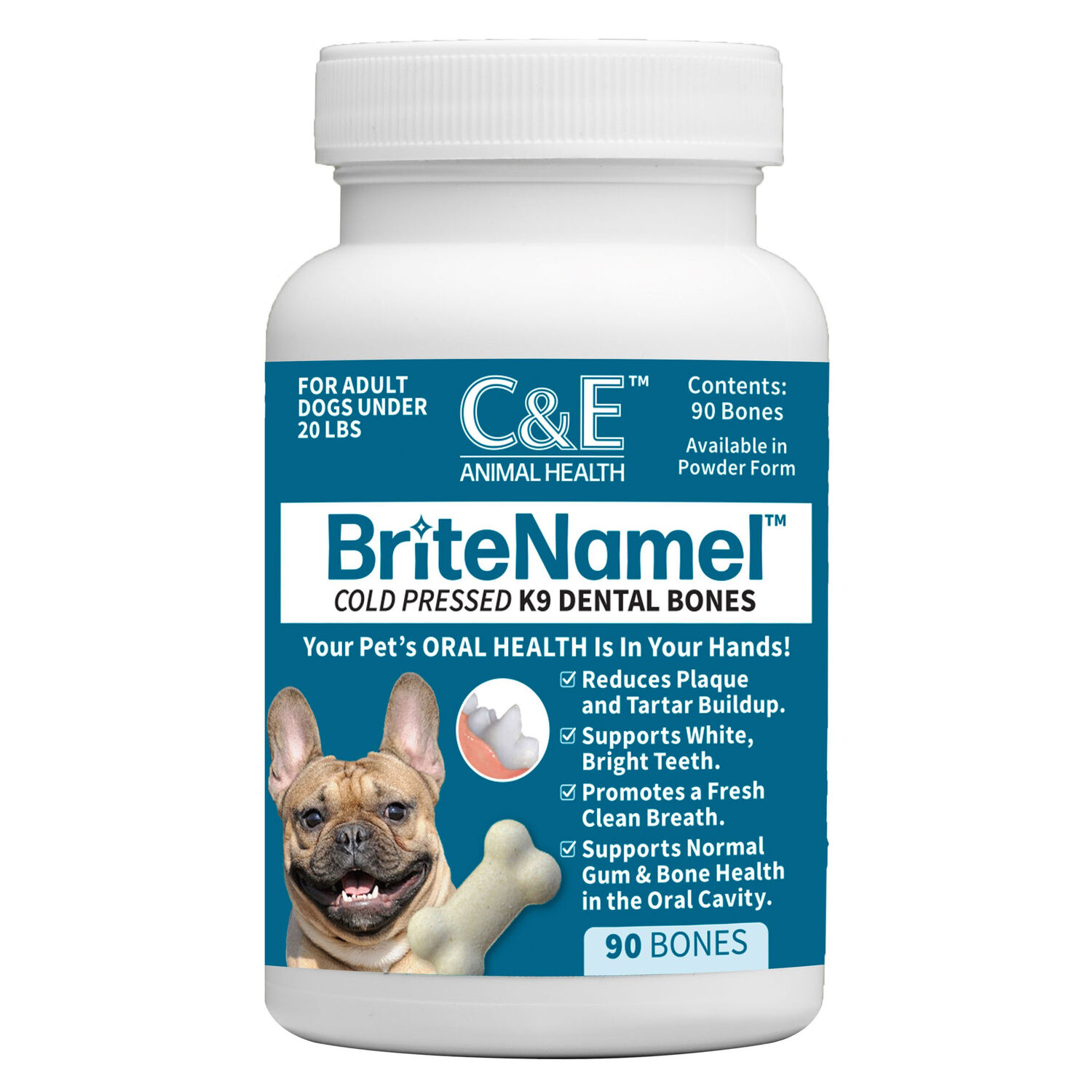 C&E Animal Health BriteNamel Dental Bones for Small Dogs, 90-Ct