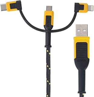 DeWALT 6-Ft Reinforced 3-in-1 Cable for Lightning, USB-C and Micro-USB