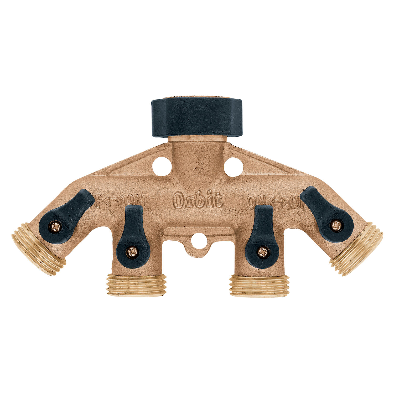 Orbit Brass 4-Way Hose Manifold With Shut-Offs