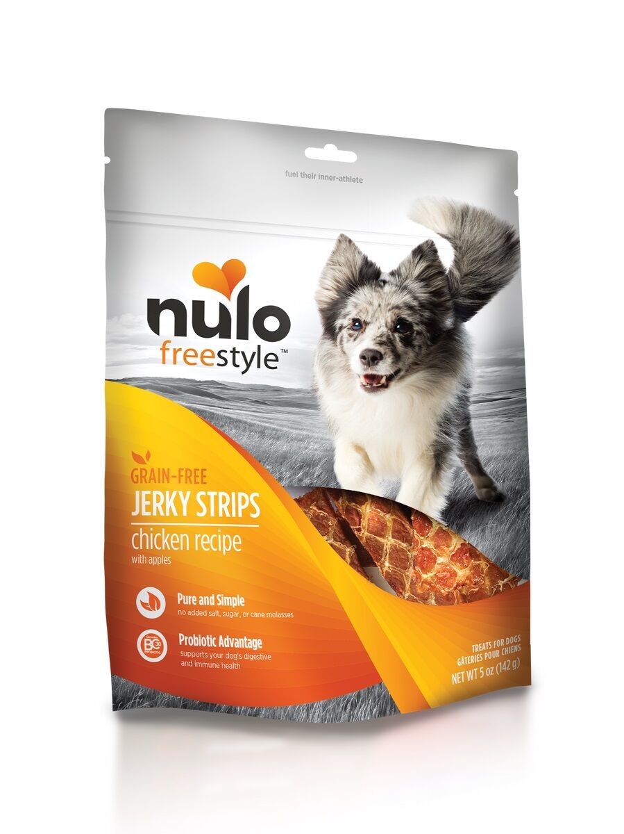 Nulo FreeStyle Dog Jerky Strips Grain-Free Chicken With Apples, 5-Oz Bag