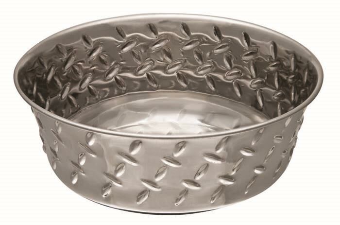 Loving Pets Diamond Plate Bowl Ruff-N-Tuff - Silver, 2 qt