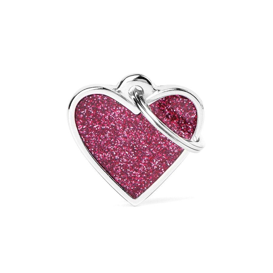 MyFamily Shine Small Pink Glitter Heart ID Tag