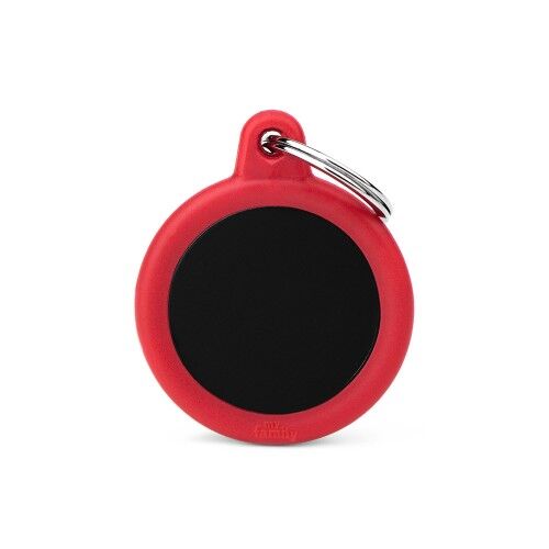 MyFamily Hushtag Black Aluminum Circle ID Tag with Red Rubber