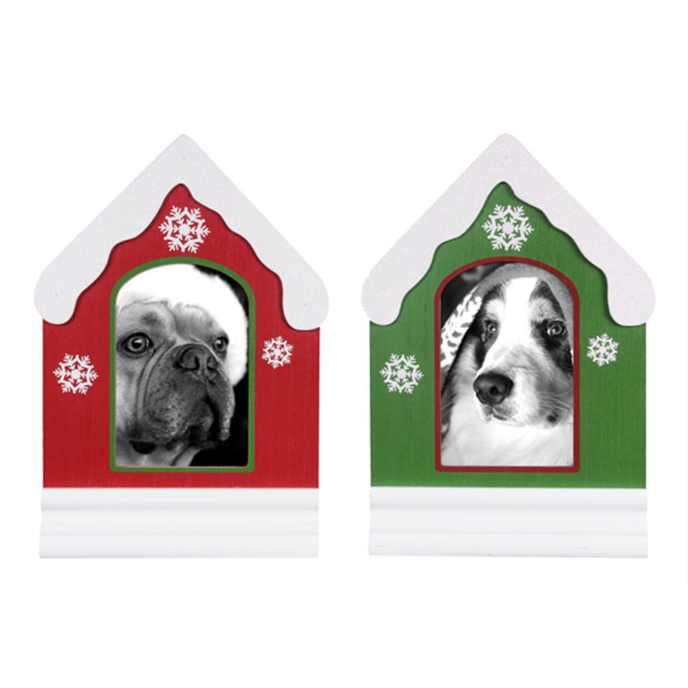 Young's Inc Wood Winter Whimsy Dog House Picture Frame Assortment, 4-In x 6-In