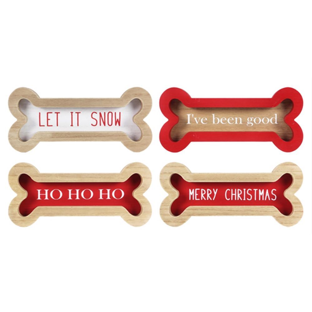 Young's Inc Wood Winter Whimsy Dog Bone Tabletop Sign Assortment