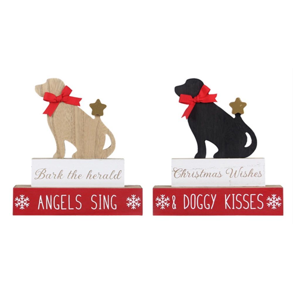 Young's Inc Wood Winter Whimsy Dog/Phrase Tabletop Sign Assortment