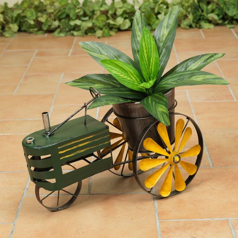 Gerson Metal Antique Tractor Planter With Wind Spinner Spokes, 16.54-In
