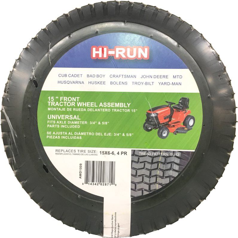 Hi Run Front Tractor Wheel Assembly, 15-In