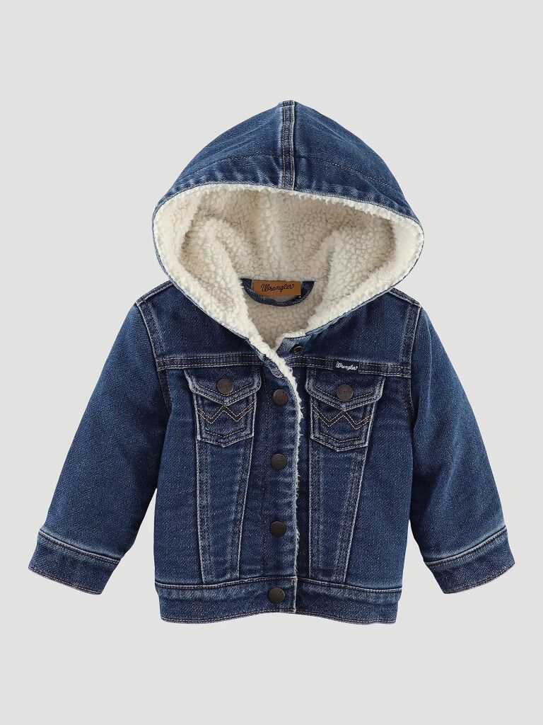 Wrangler Kids' Sherpa Lined hooded Denim Jacket