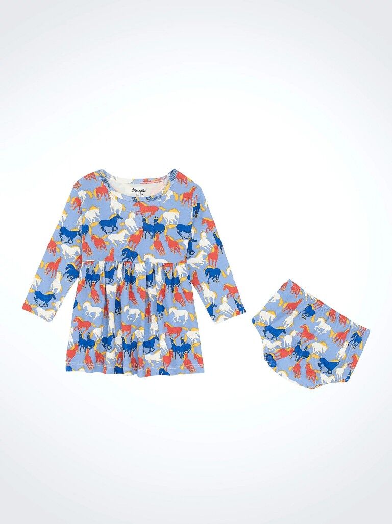 Wrangler Girl's Long Sleeve Horse Print Dress