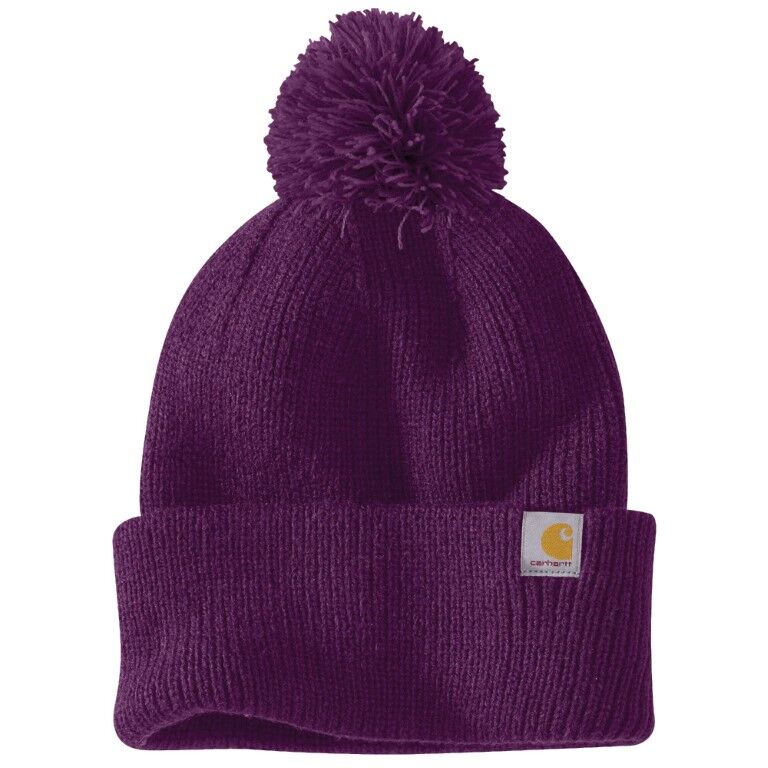 Carhartt Women's Knit Pom-Pom Cuffed Beanie in Eggplant