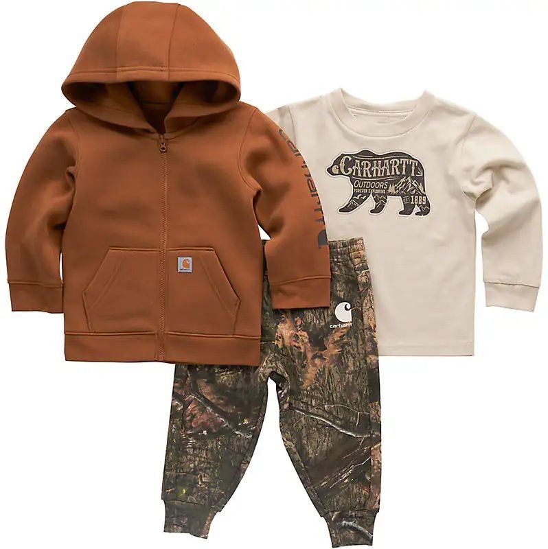 Carhartt Boy's 3-Piece Long Sleeve T-Shirt, Fleece Jacket & Fleece Camo Pant Set