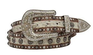 M & F Western Women's Floral Embossed Leather Belt in Brown