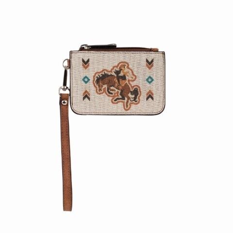 Justin Women's Canvas Mini Card Wallet With Bronco And Cowgirl