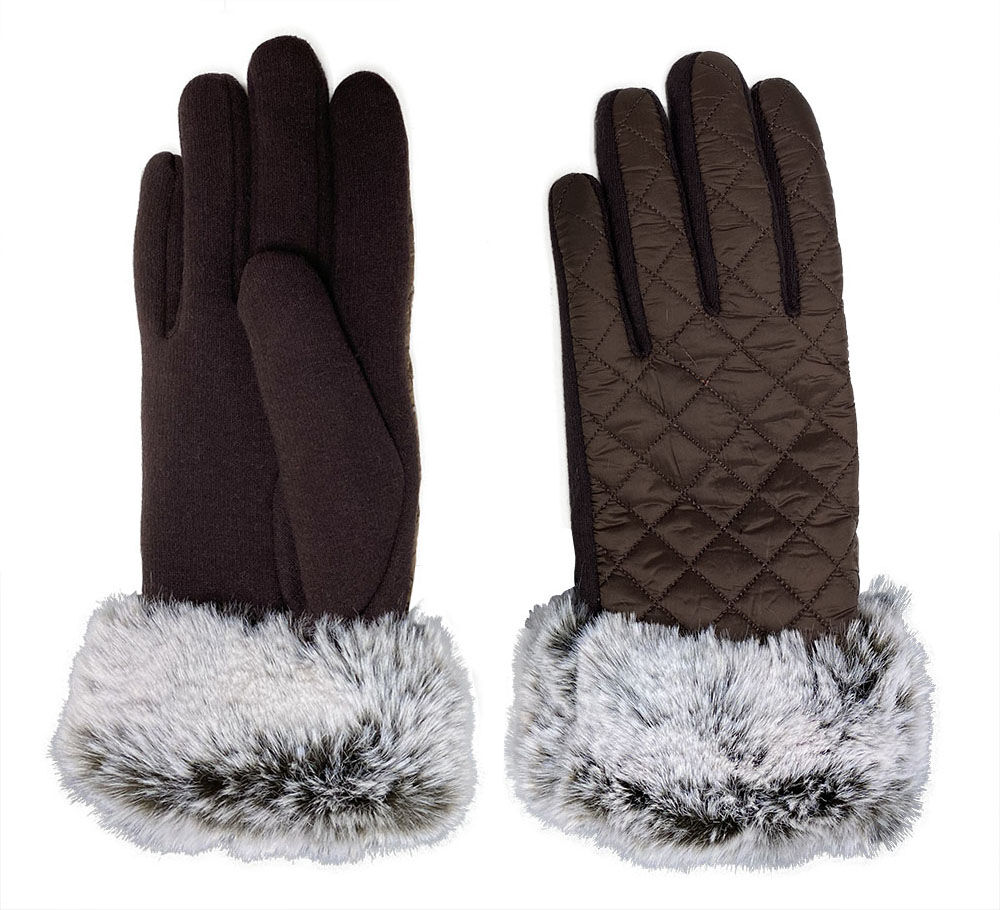 Broner Women's Estelle Quilted Poly Glove With Faux Fur Cuff in Brown