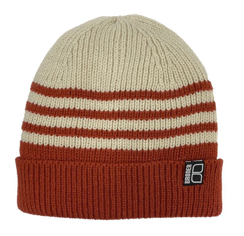 Broner Men's Varsity Striped Sweater Knit Cuff Cap in Burnt Orange