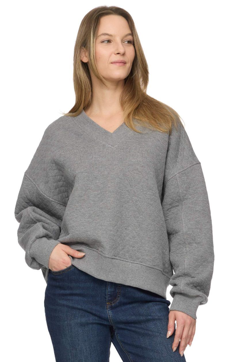 Threadgrit Women's Abigail Quilted V-Neck Pullover