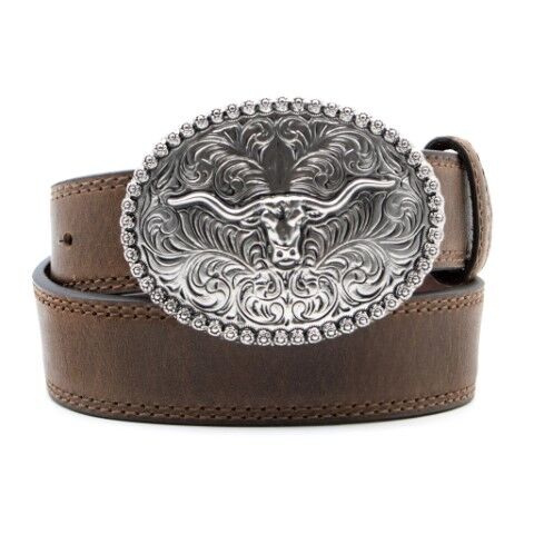 AndWest Kids' 1 1/4-In Scrolled Longhorn Buckle Belt in Brown