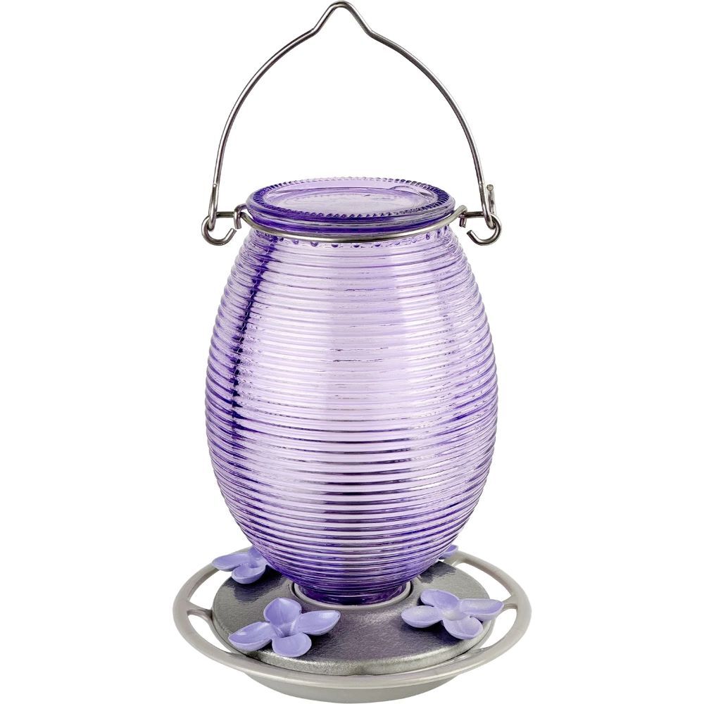 Nature's Way Lilac Dreams Antique Glass Gravity Hummingbird Feeder, 29-Oz