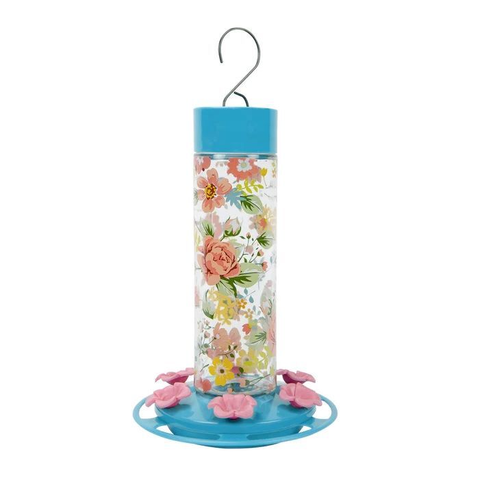 Nature's Way Charming Peony Decorative Glass Hummingbird Feeder, 20-Oz