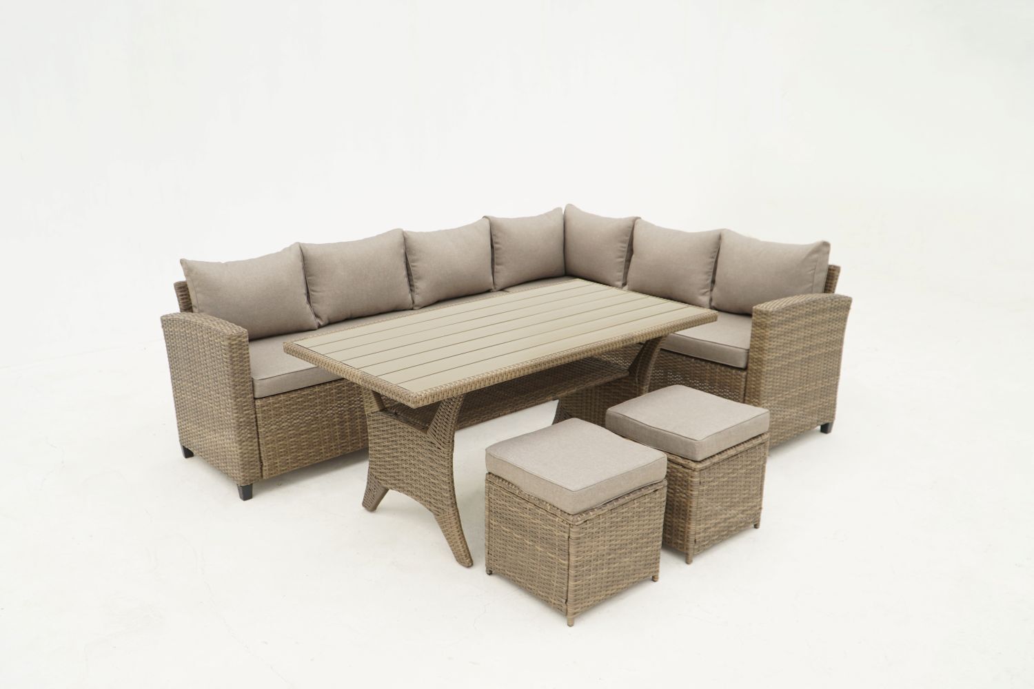 Country Supplier Outdoor Wicker Sectional Sofa & Ottoman Set with Table Cream