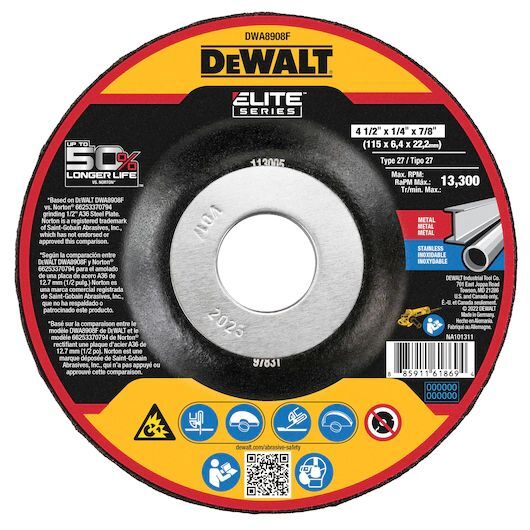 DEWALT Elite Series Grinding Wheel Type 27, 4 1/2-In x 1/4-In x 5/8-In - 11