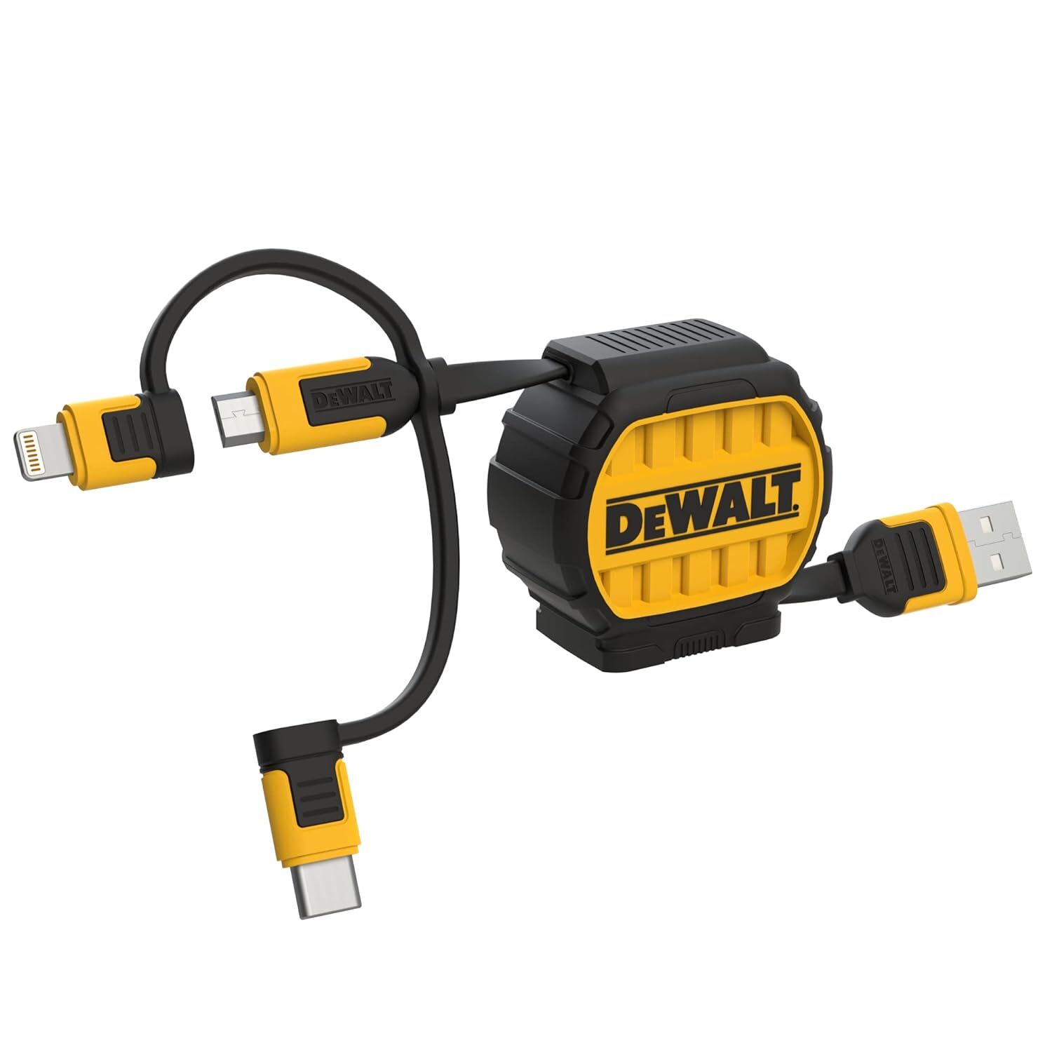 DEWALT Cable 3-in-1 Retractable Cable, Lightning, Type C, Mico USB, 3-Ft.