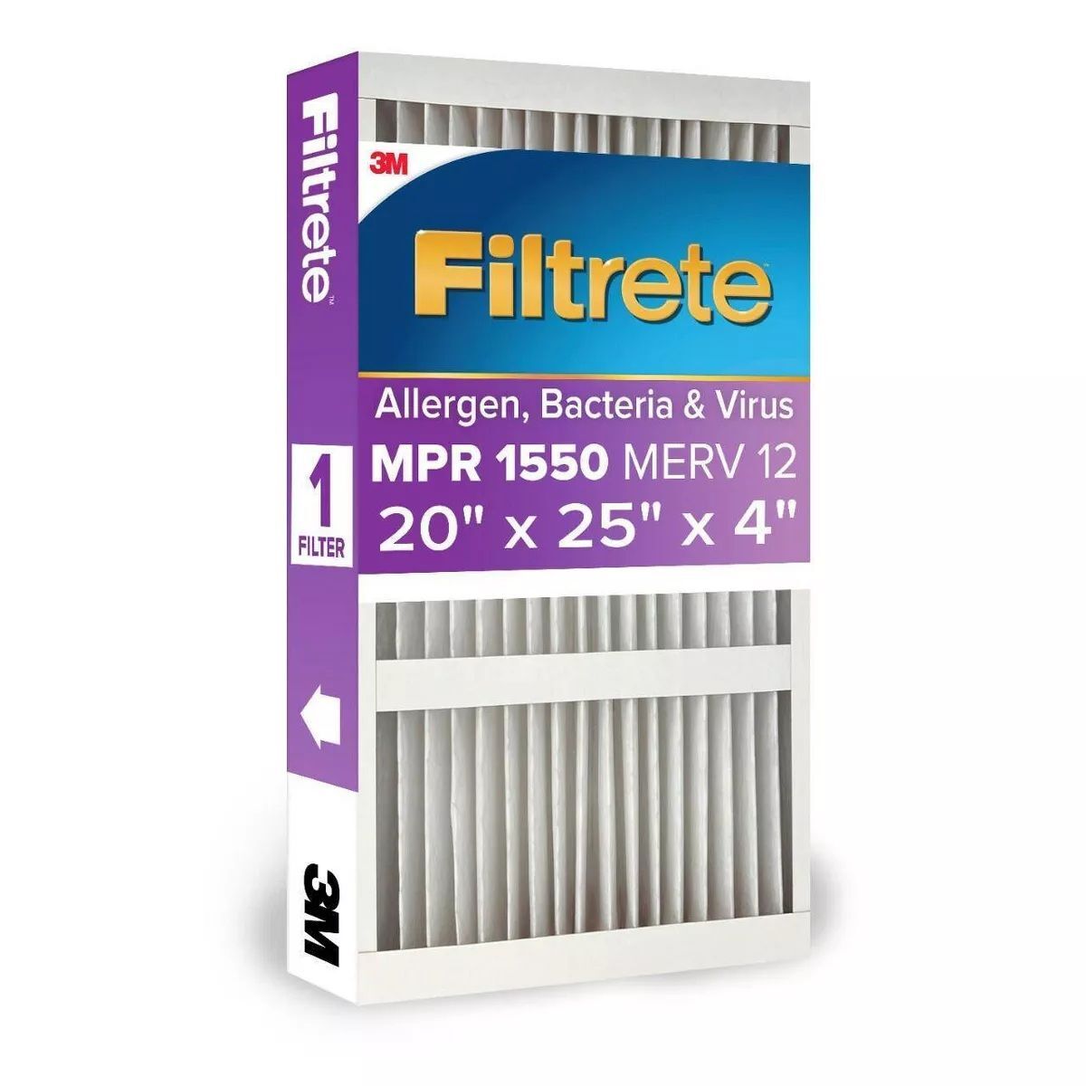 Filtrete MPR 1550 Allergen, Bacteria & Virus Air Filter, 4-In x 20-In x 25-In