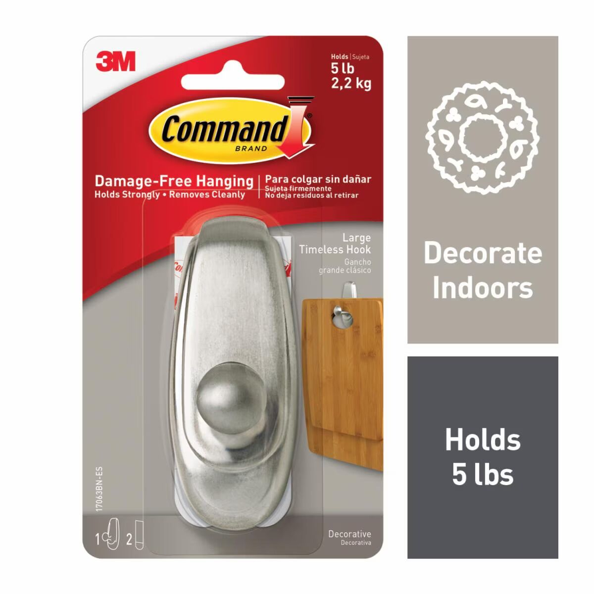 3M Command Large Brushed Nickel Timeless Hook