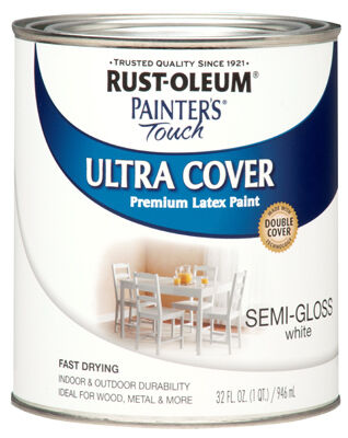 Rust-Oleum Painter’s Touch Semi-Gloss White Premium Latex Paint, 1-Qt