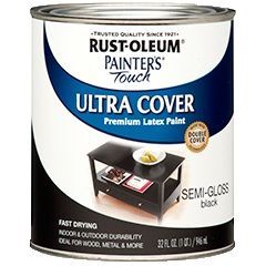 Rust-Oleum Ultra Cover Multi-Purpose Brush-On Paint Semi-Gloss Black, 1-Qt