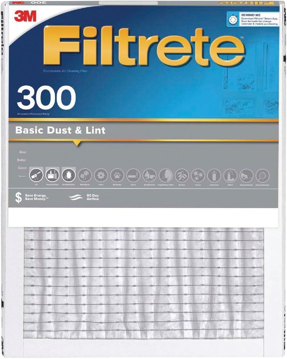 Filtrete MPR 300 MERV 5 Basic Dust & Lint Air Filter, 1-In x 20-In x 20-In