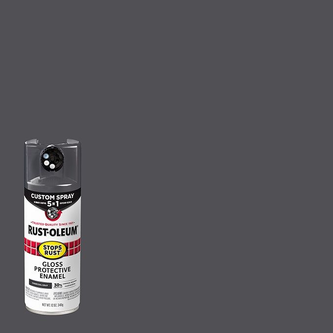 Rust-Oleum Stops Rust Protective Enamel Spray Paint Gloss Charcoal Gray Custom Spray 5-In-1, 12-Oz