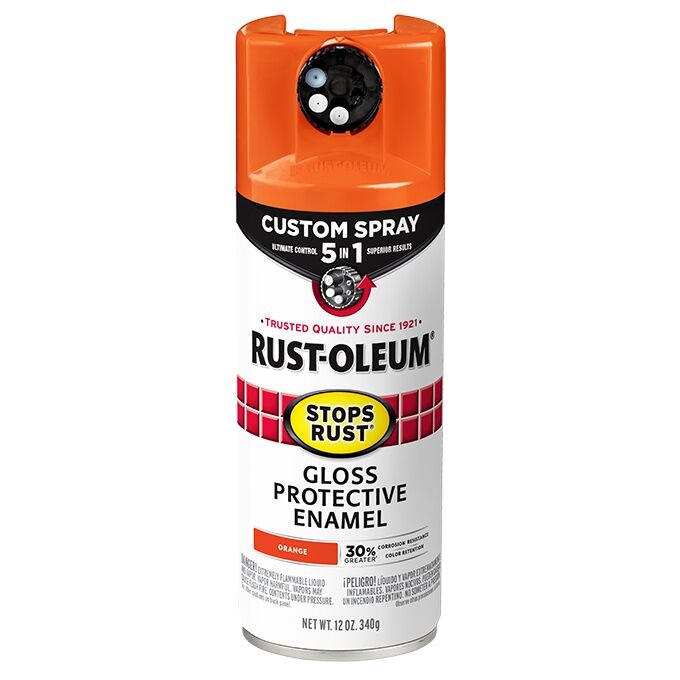 Rust-Oleum Stops Rust Protective Enamel Spray Paint Gloss Orange Custom Spray 5-In-1, 12-Oz