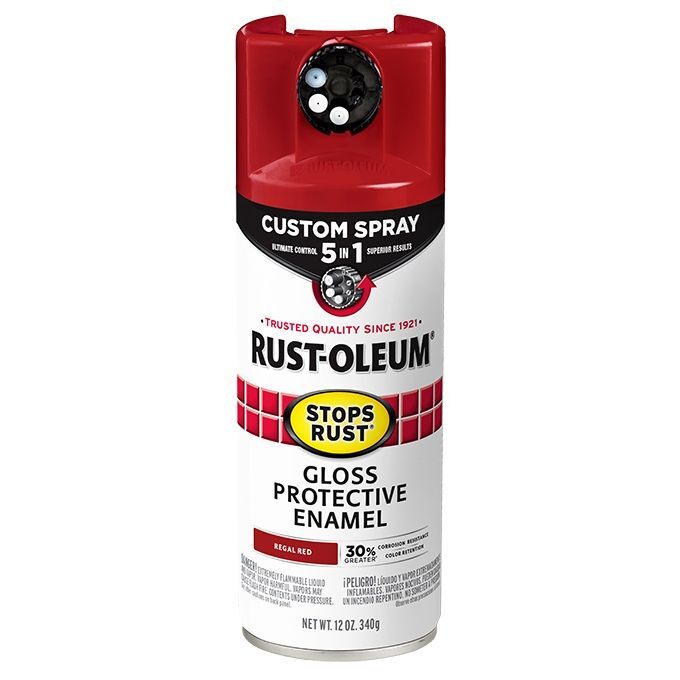 Rust-Oleum Stops Rust Protective Enamel Spray Paint Gloss Regal Red Custom Spray 5-In-1, 12-Oz