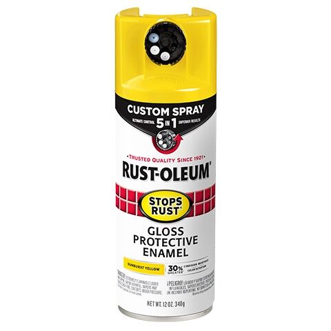 Rust-Oleum Stops Rust Gloss Sunburst Yellow Protective Enamel Custom Spray 5-In-1, 12-Oz
