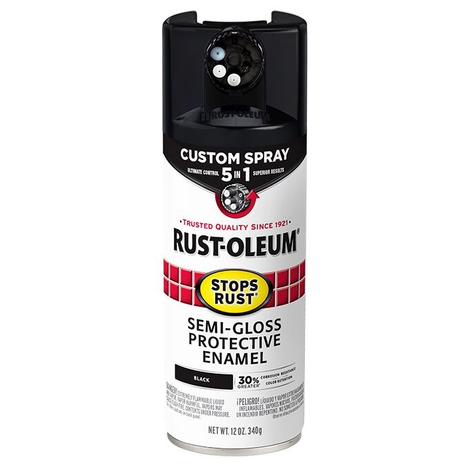 Rust-Oleum Stops Rust Protective Enamel Spray Paint Semi-Gloss Black Custom Spray 5-In-1, 12-Oz