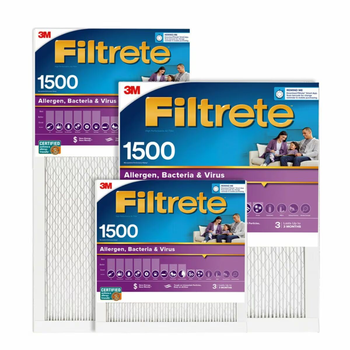 Filtrete MPR 1500 Allergen, Bacteria And Virus Smart Air Filter, 20-In x 20-In x 1-In