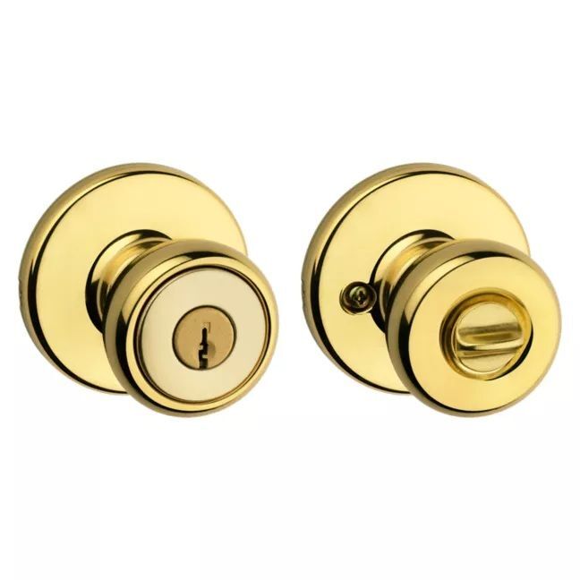 Kwikset Polished Brass Tylo Knob Keyed with Pin & Tumbler