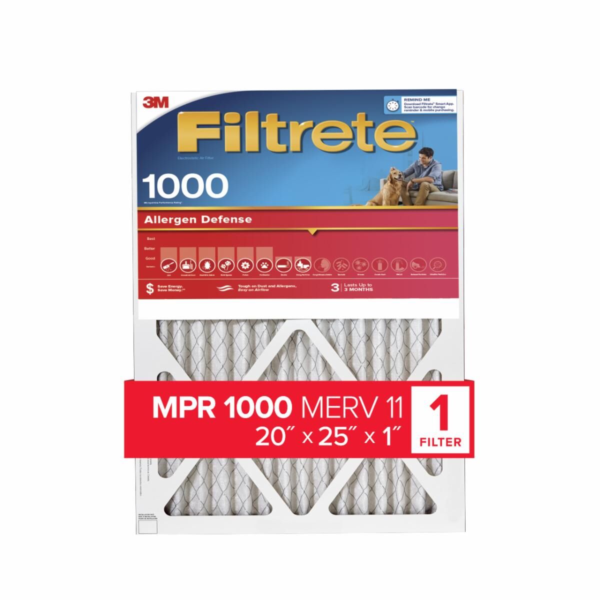 Filtrete Micro Allergen MPR 1000 Reduction MERV 11 Filter, 20 X 25 X 1-In
