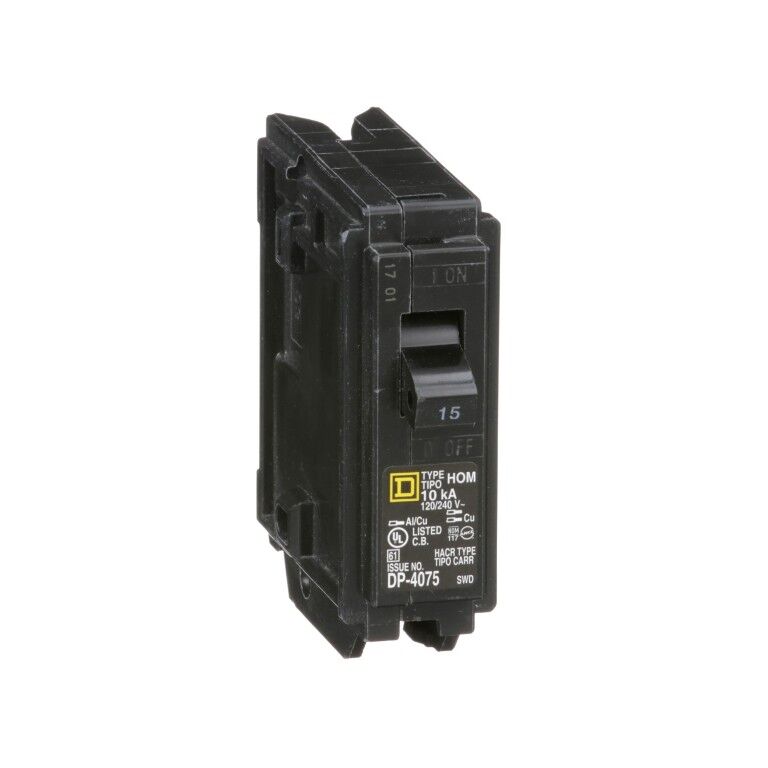 Square D Homeline Standard 1-Pole Mini Circuit Breaker, 15-A, 120-V/240-V AC
