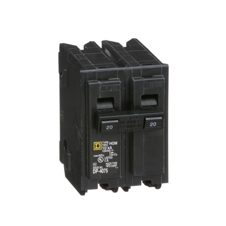 Square D Homeline Standard 2-Pole Mini Circuit Breaker, 20-A, 120-V/240-V AC