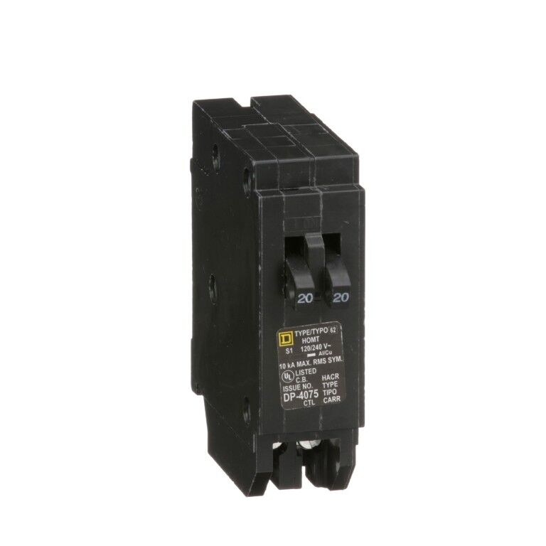 Square D Homeline Tandem 2 x 1-Pole Mini Circuit Breaker, 20-A, 120-V/240-V AC