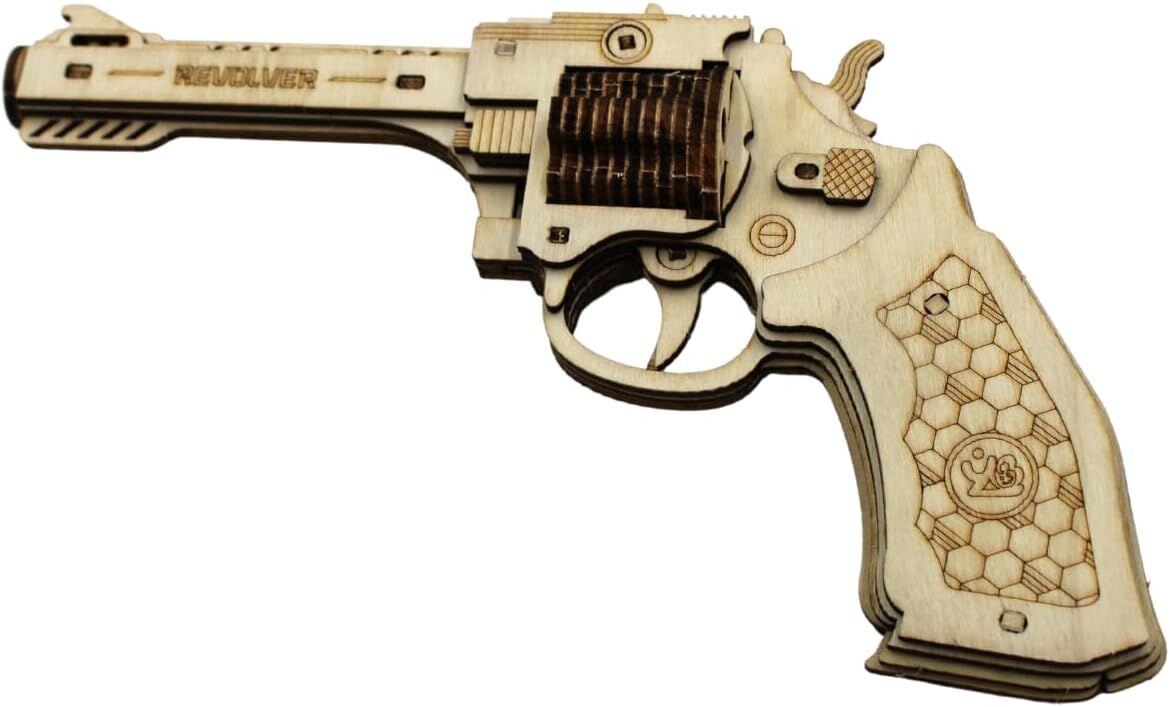 Caliber Gourmet 3D Revolver Wood Puzzle Rubber Band Gun