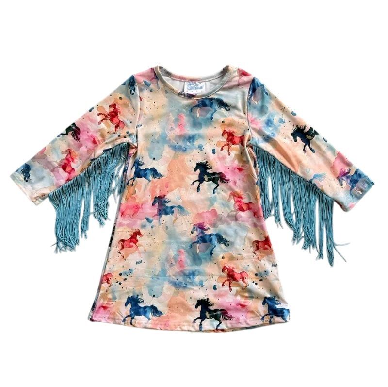 Shea Baby Kids' Watercolor Horse Fringe Dress