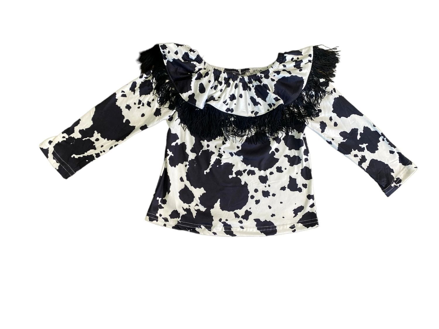 Shea Baby Kids' Cowprint Long Sleeve Fringe Shirt