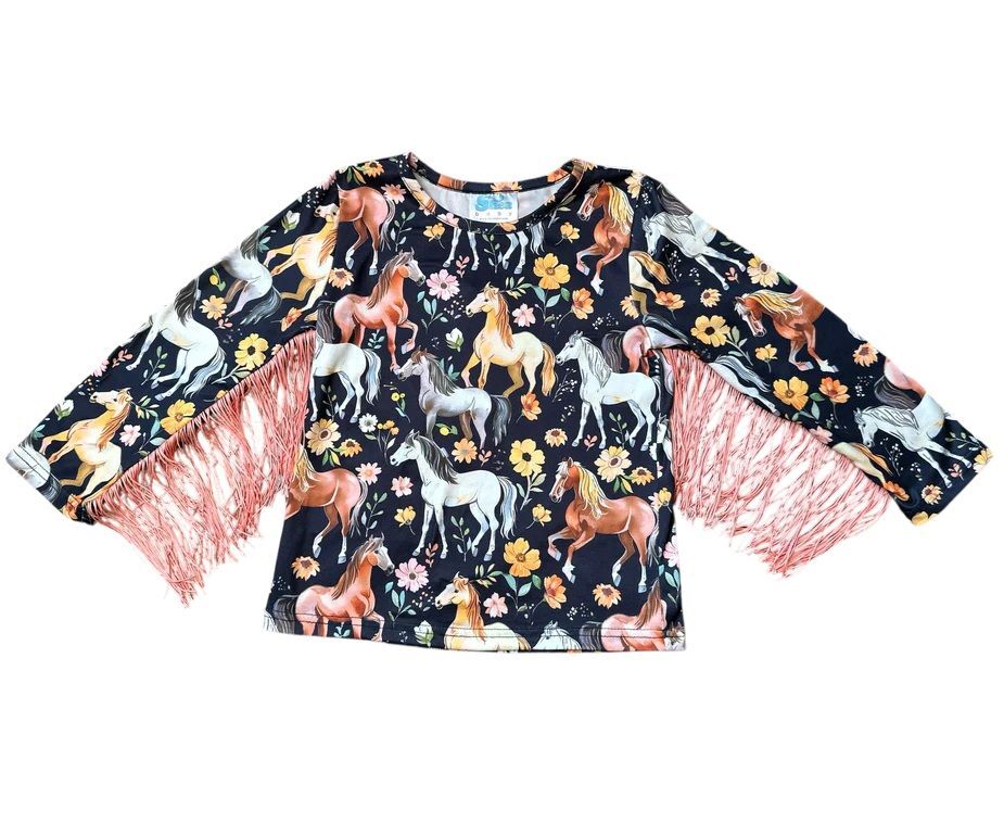 Shea Baby Kids' Horsing Around Longe Sleeve Fringe Shirt