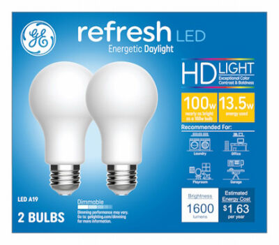 GE Refresh 1600 Lumens 13 Watt HD LED Daylight Light Bulbs, 2-Pk